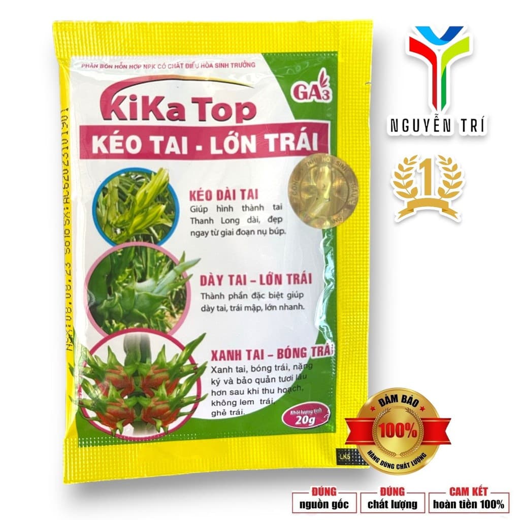 Phân Bón Kéo Tai Thanh Long KiKa Top (Gói 20g) - Giúp Kéo Dài, Dày Tai, Xanh Tai và Lớn Trái