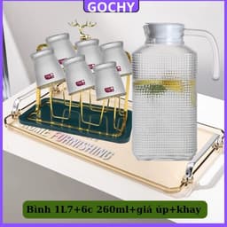 Bộ Cốc Bình Thủy Tinh Cao Cấp, Họa Tiết Nổi Sần Chịu Nhiệt Dung Tích 1700ml Màu Trắng 3