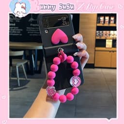 [CÓ SẴN] Nhiều màu - Ốp Z Flip 8 - Flip6 - Z Flip5 - Z Flip7 5G kèm thanh bảo vệ bản lề charm tim và dây phối xinh xắn 1
