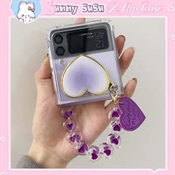 [CÓ SẴN] Ốp chống sốc Samsung Z Flip 3 - ZFlip 3 - ZFlip3 - Flip3 5G tim tím ombre viền vàng kèm dây tim đáng yêu 1