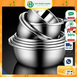 Chậu sâu chất liệu inox siêu dày đủ size 18 - 40cm. Thau inox sâu lòng có viền cầm tay tiện lợi 1
