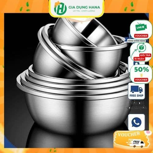 Chậu sâu chất liệu inox siêu dày đủ size 18 - 40cm. Thau inox sâu lòng có viền cầm tay tiện lợi