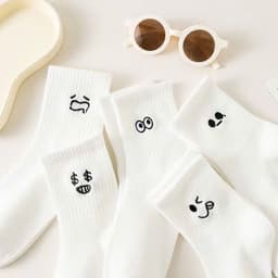 Combo 5- 10 Đôi Tất Trắng In Hình Icon Cảm Xúc Chất Liệu Cotton Mềm Mại Thấm Hút Mồ Hôi Tốt Phong Cách Trẻ Trung 7
