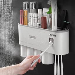 Bộ Nhả Kem Đánh Răng Tự Động GOCHY 2 Cốc, 2 Nhả Kem Dán Tường Tiện Lợi (Tặng Kèm Miếng Dán) 4
