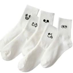 Combo 5- 10 Đôi Tất Trắng In Hình Icon Cảm Xúc Chất Liệu Cotton Mềm Mại Thấm Hút Mồ Hôi Tốt Phong Cách Trẻ Trung 9