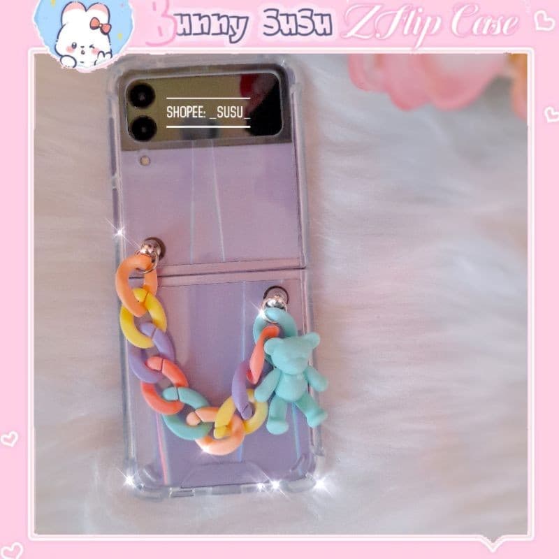 [HÌNH THẬT CÓ SẴN] Ốp trong suốt Samsung Galaxy Z Flip 4 - Z Flip 3 - Z Flip3 - Flip4 5G dây gấu matte sắc màu nổi bật