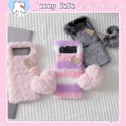 [CÓ SẴN] Ốp Samsung Z Flip 3 - ZFlip3 - Z Flip3 - Flip3 5G lông mềm mịn màu pastel ngọt ngào kèm pompom tim đính đá 3