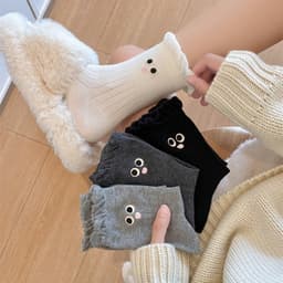 T40 SET 10 Tất Nữ Hàn Quốc Đôi Mắt Dễ Thương Kiểu Dáng Hoạt Hình, Chất Cotton Thu Đông 1