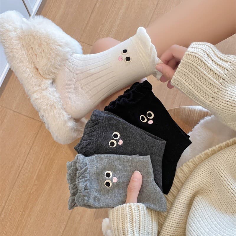 T40 SET 10 Tất Nữ Hàn Quốc Đôi Mắt Dễ Thương Kiểu Dáng Hoạt Hình, Chất Cotton Thu Đông