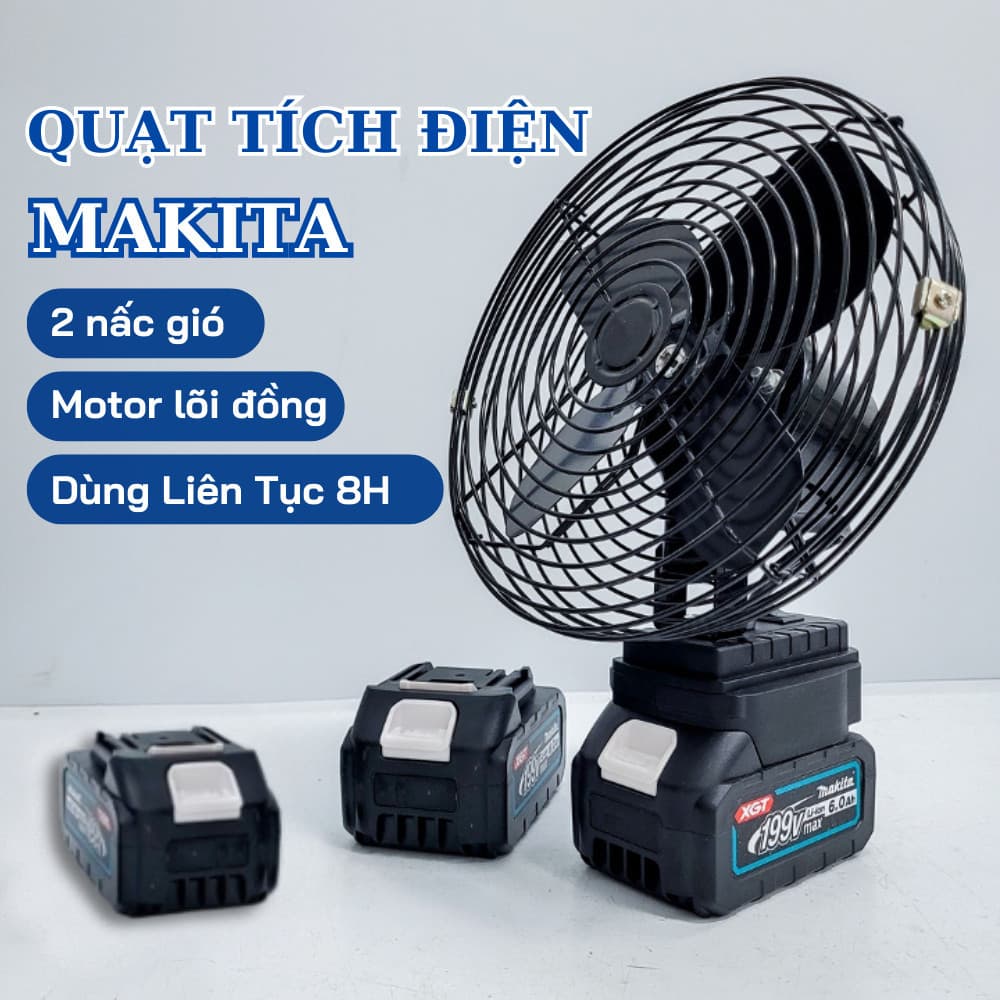 Quạt Tích Điện Pin 10 Cell Dùng Liên Tục 8h , Quạt Makita Để Bàn 2 Cấp Độ Gió Siêu Mát