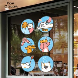 Pet Shop Miếng Dán Cửa Kính Dán Tĩnh Điện Dán Cửa Sổ Hoạt Hình Thú Cưng Chải Lông Trang Trí Cửa Hàng Keo Có Thể Tháo Rời 3