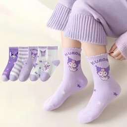 Sét 10 Đôi Tất Vớ Hoạt Hình Kuromi -Tất Cotton Tím Cổ Cao -Tất Dễ Thương Dài Bé Gái Cute 1