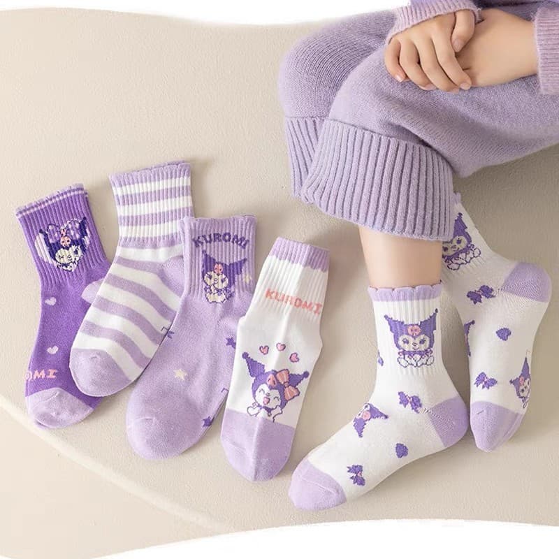 Set 5 Đôi Tất Vớ Trẻ Em Bé Gái Cotton Nguyên Chất Hoạt Hình Kuromi Dễ Thương M313