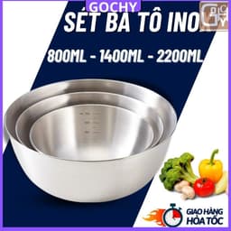 Set 3 Bát Âu Trộn Bột, Thau Trộn Salad Inox 304 Có Vạch Chia Dung Tích Tiện Lợi 3