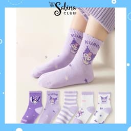 Set 5 Đôi Tất Cho Bé Gái Họa Tiết Kuromi Tím Phong Cách Hàn Siêu Hot Mẫu Mới Nhất [FREESHIP] 5