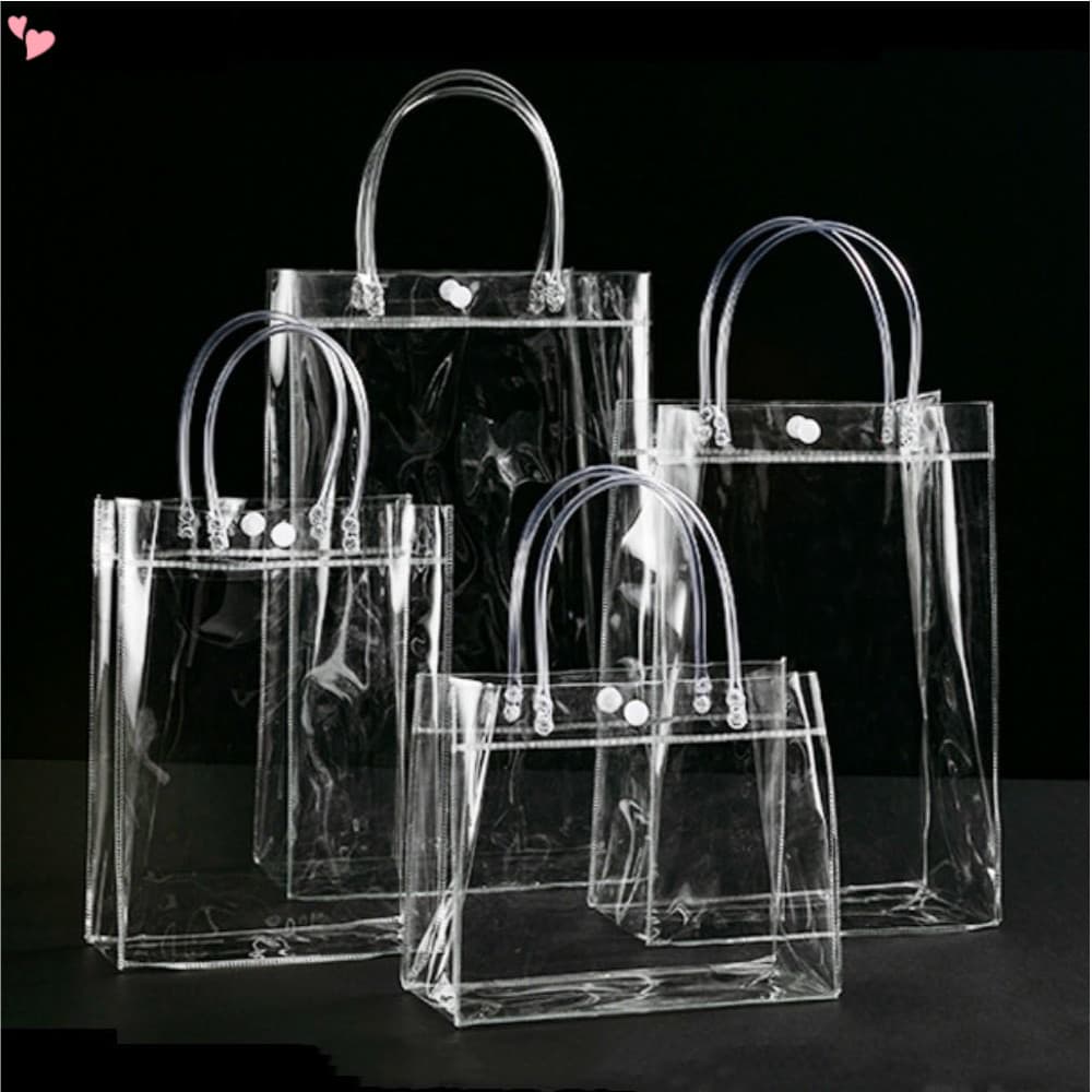 Túi Quà Bằng Nhựa Trong Suốt Có Tay Cầm, Túi Tote Bọc PVC Có Thể Tái Sử Dụng Nhiều Kích Thước Để Mua Sắm Bán Lẻ Goodies Business Boutique Đám Cưới Sinh Nhật Cho Bé Tiệc Tắm Halloween