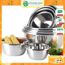 Thau Inox Đủ Size Loại Dày Bóng Đẹp Rửa Rau Củ,Trộn Salad,Ướp Thịt Tiện Lợi Đủ Size 1