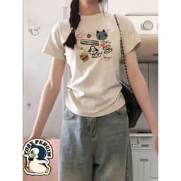 【100% cotton 】Áo baby tee Áo Thun ôm body Áo y2k Áo Thun Nữ Tay Ngắn Vai chính thông thường tôn dáng 3