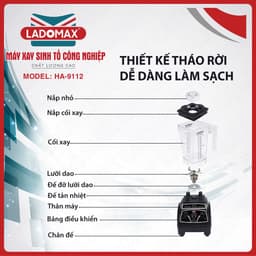 Máy xay sinh tố công nghiệp 1860W Ladomax HA-9112 xay đá, rau má, sinh tố chuyên quán, moto 9535, bảo hành 2 nămd 7