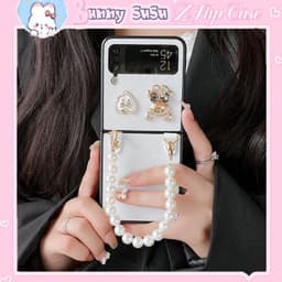 [CÓ SẴN] Ốp Samsung Z Flip 4 - ZFlip 3 - ZFlip3 - Z Flip4 5G phủ da ánh nhũ charm đính đá sang trọng kèm dây dễ thương 4