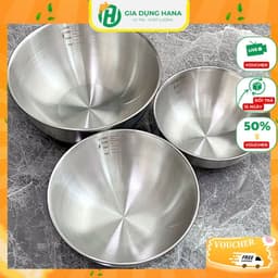 Set 3 Bát Âu Trộn Bột, Thau Trộn Salad Inox 304 Có Vạch Chia Dung Tích Tiện Lợi 1
