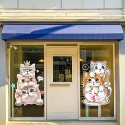 Dễ Thương Họa Tiết Mèo Dán Thú Cưng Cửa Hàng Trà Sữa Cửa Hàng Tiệm Bánh Cửa Sổ Kính Dán Tường Dán 8