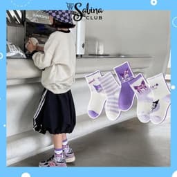 Set 5 Đôi Tất Cho Bé Gái Họa Tiết Kuromi Tím Phong Cách Hàn Siêu Hot Mẫu Mới Nhất [FREESHIP] 6