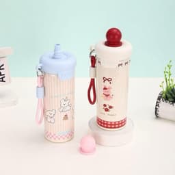Cốc Giữ Nhiệt  Dung Tích 600ML Hoạ Tiết Mèo - Cún Dễ Thương Tặng Kèm Móc Khoá và Nút Bịt FREE SHIP 3