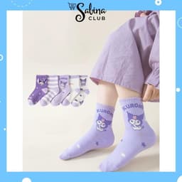 Set 5 Đôi Tất Cho Bé Gái Họa Tiết Kuromi Tím Phong Cách Hàn Siêu Hot Mẫu Mới Nhất [FREESHIP] 3