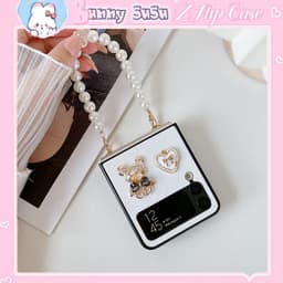 [CÓ SẴN] Ốp Samsung Z Flip 4 - ZFlip 3 - ZFlip3 - Z Flip4 5G phủ da ánh nhũ charm đính đá sang trọng kèm dây dễ thương 9