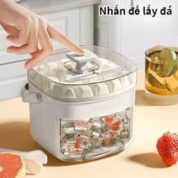 Hộp Làm Đá Viên Thông Minh 2in1, Khay Đá Tủ Lạnh Kèm Hộp Đựng Nắp Nhấn Lấy Đá Tự Động 8