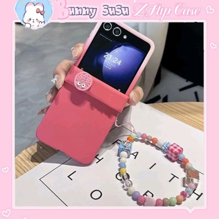 [CÓ SẴN] Ốp Z FLIP 8 - Z Flip 4 - Z Flip7 - Flip5 5G hồng ombre charm bánh cute dây dễ thương kèm thanh bảo vệ bản lề