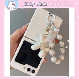 [CÓ SẴN] Nhiều màu - Ốp Z Flip6 - Z Flip4 - Z Flip3 - Flip5 5G màu pastel xinh xắn kèm dây hạt nhũ nơ khóa poodle treo 1