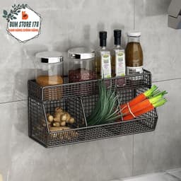 Kệ Inox 3 Ngăn 2 Tầng Lưới Treo Tường Nhà Bếp Và Nhà Tắm, Giỏ Đựng Đồ Lưới Tiết Kiệm Không Gian 1