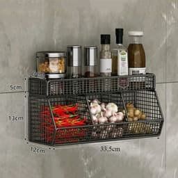 Kệ Inox 3 Ngăn 2 Tầng Lưới Treo Tường Nhà Bếp Và Nhà Tắm, Giỏ Đựng Đồ Lưới Tiết Kiệm Không Gian 5