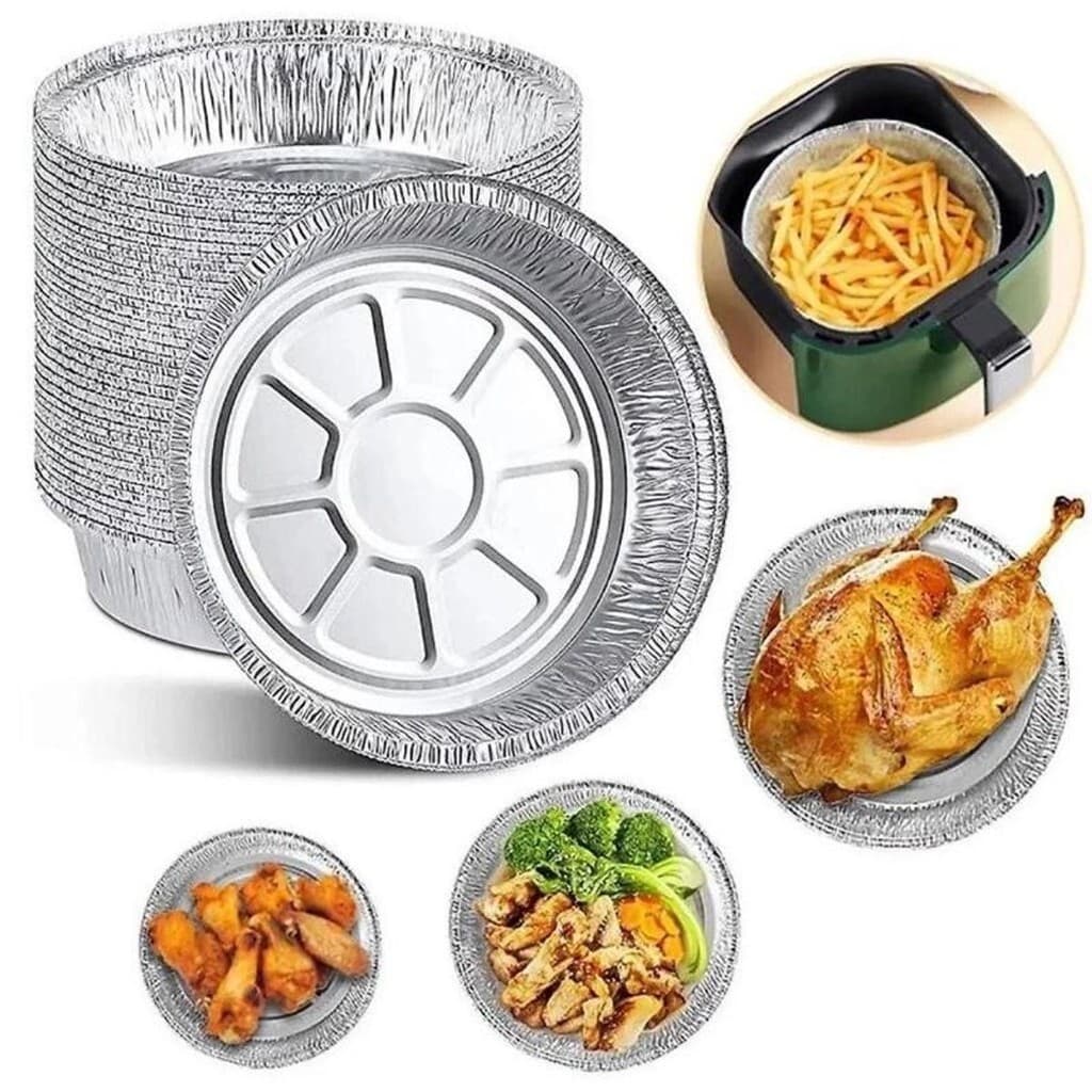 Set 100 Khay Giấy bạċ Lót Nồi Chiên Không Dầu, Khuôn Giấy bạċ Nướng Đa Năng 22cm