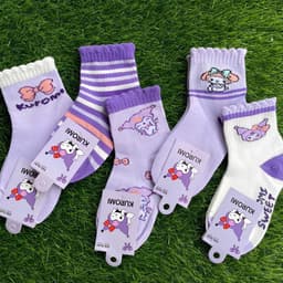 Sét 10 Đôi Tất Vớ Hoạt Hình Kuromi -Tất Cotton Tím Cổ Cao -Tất Dễ Thương Dài Bé Gái Cute 8