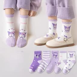 Sét 10 Đôi Tất Vớ Hoạt Hình Kuromi -Tất Cotton Tím Cổ Cao -Tất Dễ Thương Dài Bé Gái Cute 9