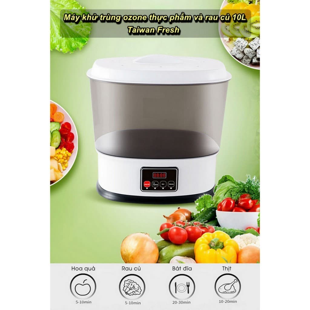 [HCM] - Máy Khử Trùng Ozone Thực Phẩm Và Rau Củ Taiwan Fresh Dung Tích 10L - Home and Garden