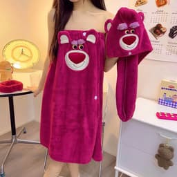 (Set 3 món)Khăn Tắm, Khăn Lau Quấn Ủ Tóc Vải Lông Nhung Băng Đô Mềm Mại Thấm Hút Tốt Họa Tiết Đáng Yêu free ship 7