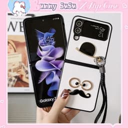 [CÓ SẴN] Ốp Samsung Z Flip 4 - Z Flip 3 - Z Flip3 - Flip4 5G phủ da charm râu dễ thương kèm dây đeo tay cá tính 1
