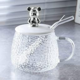 Cốc thủy tinh nắp gấu 350ml kèm muỗng, chịu nhiệt, gọn nhẹ đáng yêu, sang chảnh 3