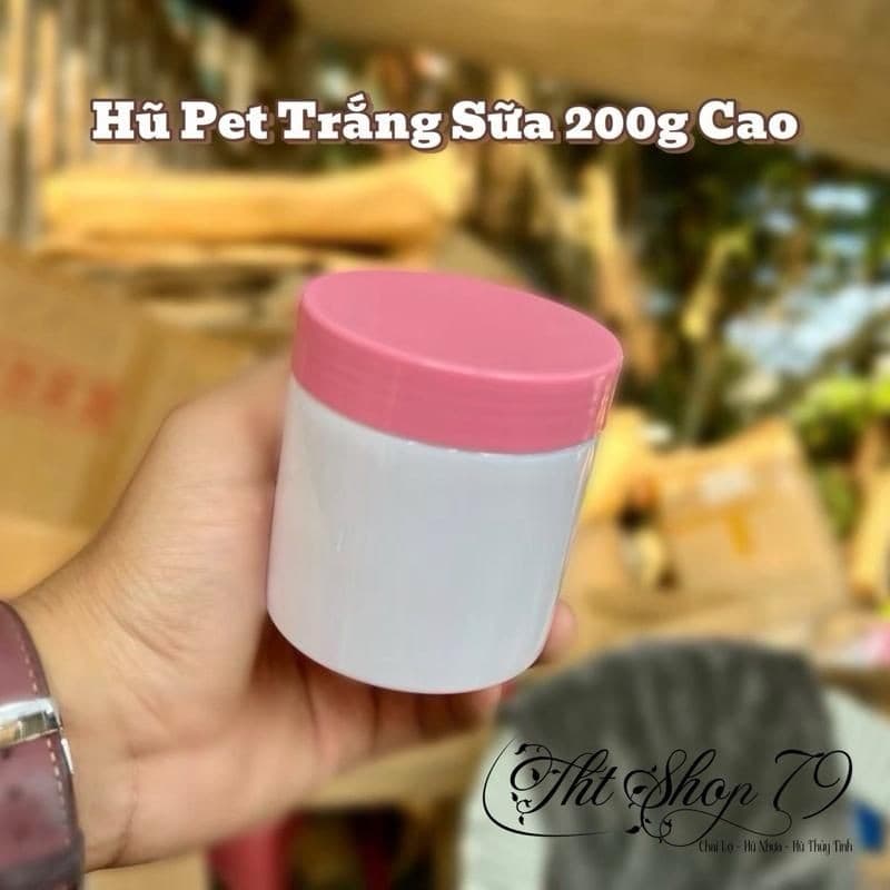 Combo 20 Hủ PET 200gr cao - Trắng Nắp Hồng - Có nắp lót chống tràn - Đựng kem body