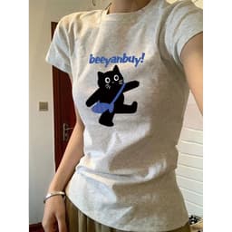 【100% cotton 】Áo baby tee Áo Thun ôm body Áo y2k Áo Thun Nữ Tay Ngắn Vai chính thông thường tôn dáng 4