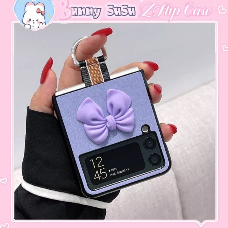 Z Flip 3 - ZFlip3 - Z Flip3 - Flip3 5G vân da charm nơ cute ring đeo giữa kèm dây ngọc