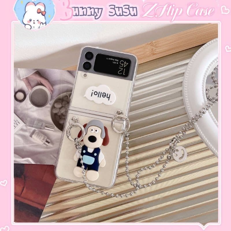 [CÓ SẴN] Ốp Samsung Z Flip 4 - Z Flip 3 - Z Flip3 - Flip4 5G hình cún Hello dễ thương kèm dây bi charm đeo chéo