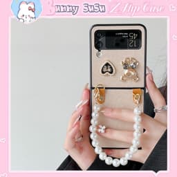 [CÓ SẴN] Ốp Samsung Z Flip 4 - ZFlip 3 - ZFlip3 - Z Flip4 5G phủ da ánh nhũ charm đính đá sang trọng kèm dây dễ thương 1