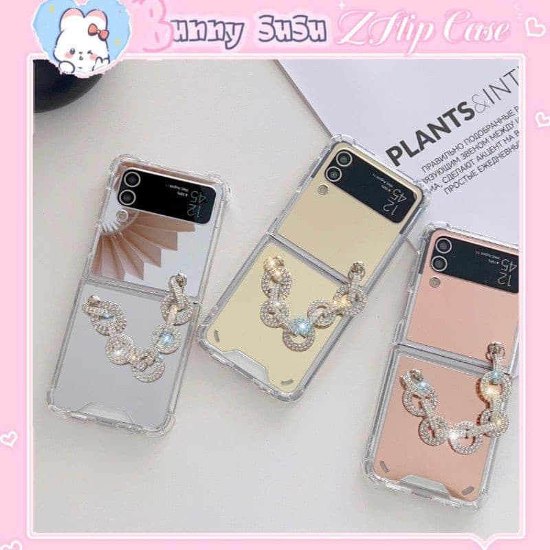 [CÓ SẴN] 3 màu -  Ốp Z Flip 8 - Flip 7 - Flip 6 - Flip5 5G tráng gương kèm dây đính đá siêu lấp lánh sang trọng