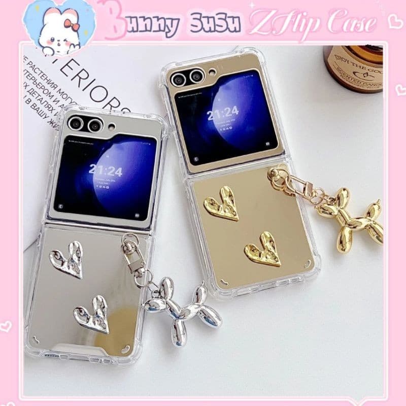 [CÓ SẴN] Ốp Z Flip8 - Z Flip4 - Z Flip3 - Flip6 5G tráng gương chống sốc charm tim cá tính kèm móc khóa poodle dễ thương