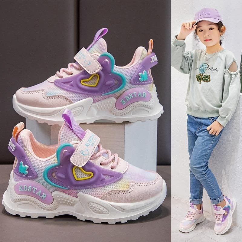 Giày thể thao KBSTAR phối lưới mix hình trái tim dễ thương cho bé gái